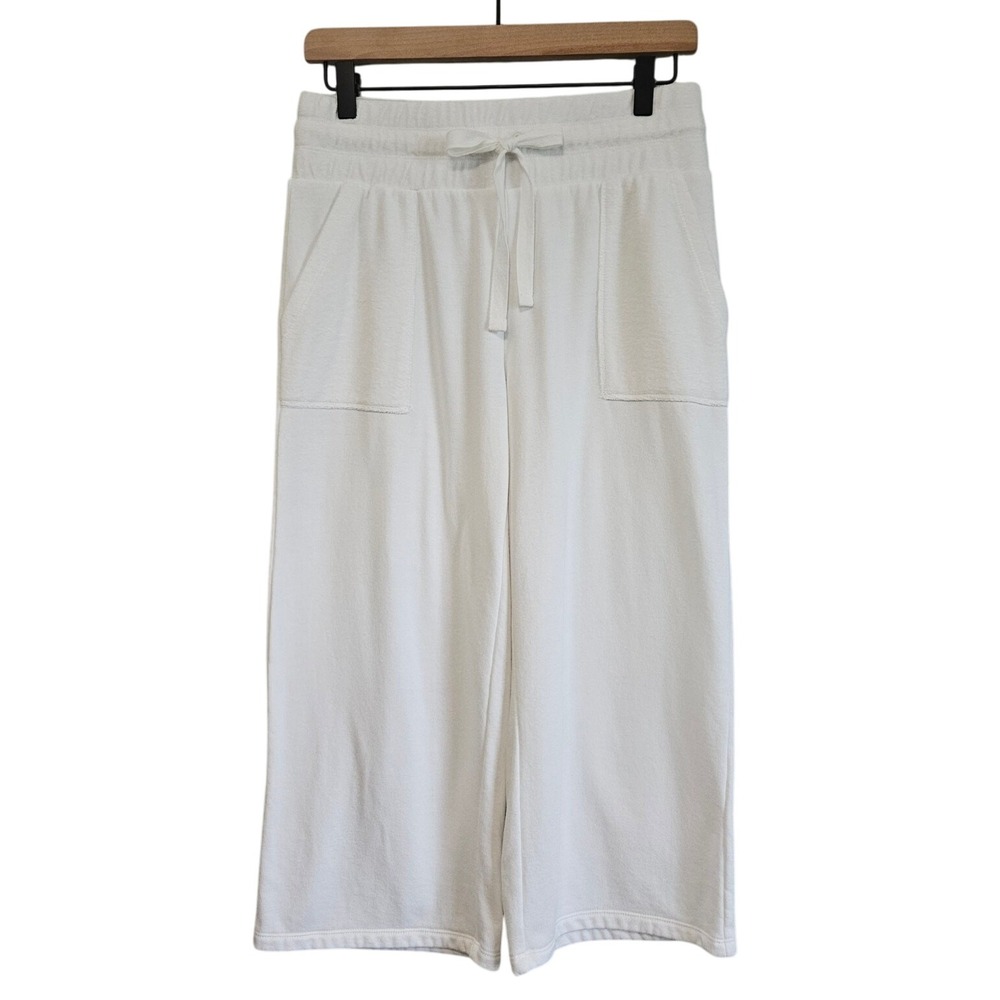 Cycle House Pants Women S White Wide‎ Leg Cropped Lounge Athleisure Cozy